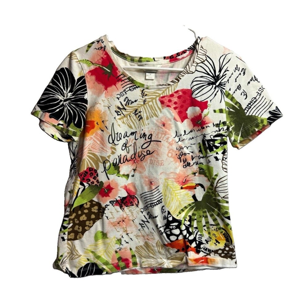 Christopher & Banks Women’s M Multicolor Floral Round Neck Short Sleeve T-Shirt